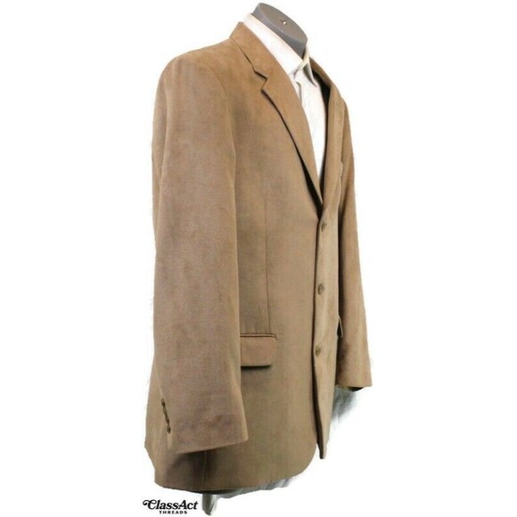 Stafford 3-Button Sport Coat Suede Blazer Jacket Mens Tan 46L - Picture 2 of 8